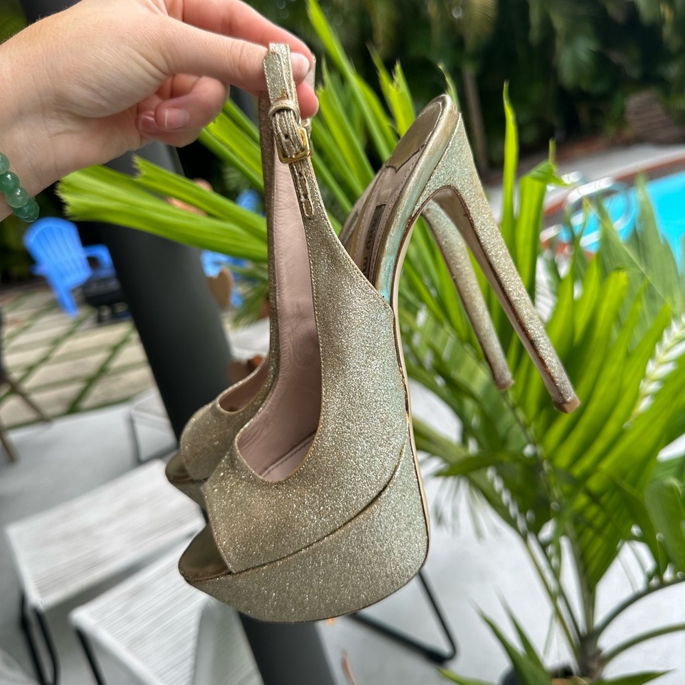Miu miu gold glitter platform heels